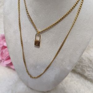 Louis Vuitton Gold Padlock Necklace Upcycled Authentic Brass/ Stainless Steel